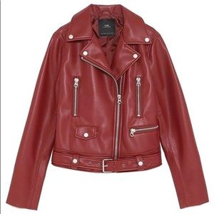 Red Zara Cropped Faux Leather Jacket